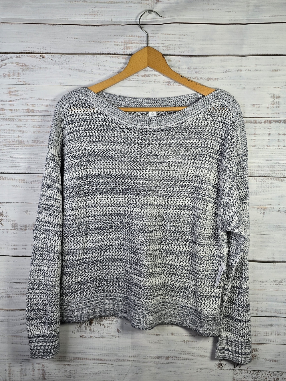 NWT Old Navy Size Large Gray White Marled Knit Sweater Crewneck Pullover